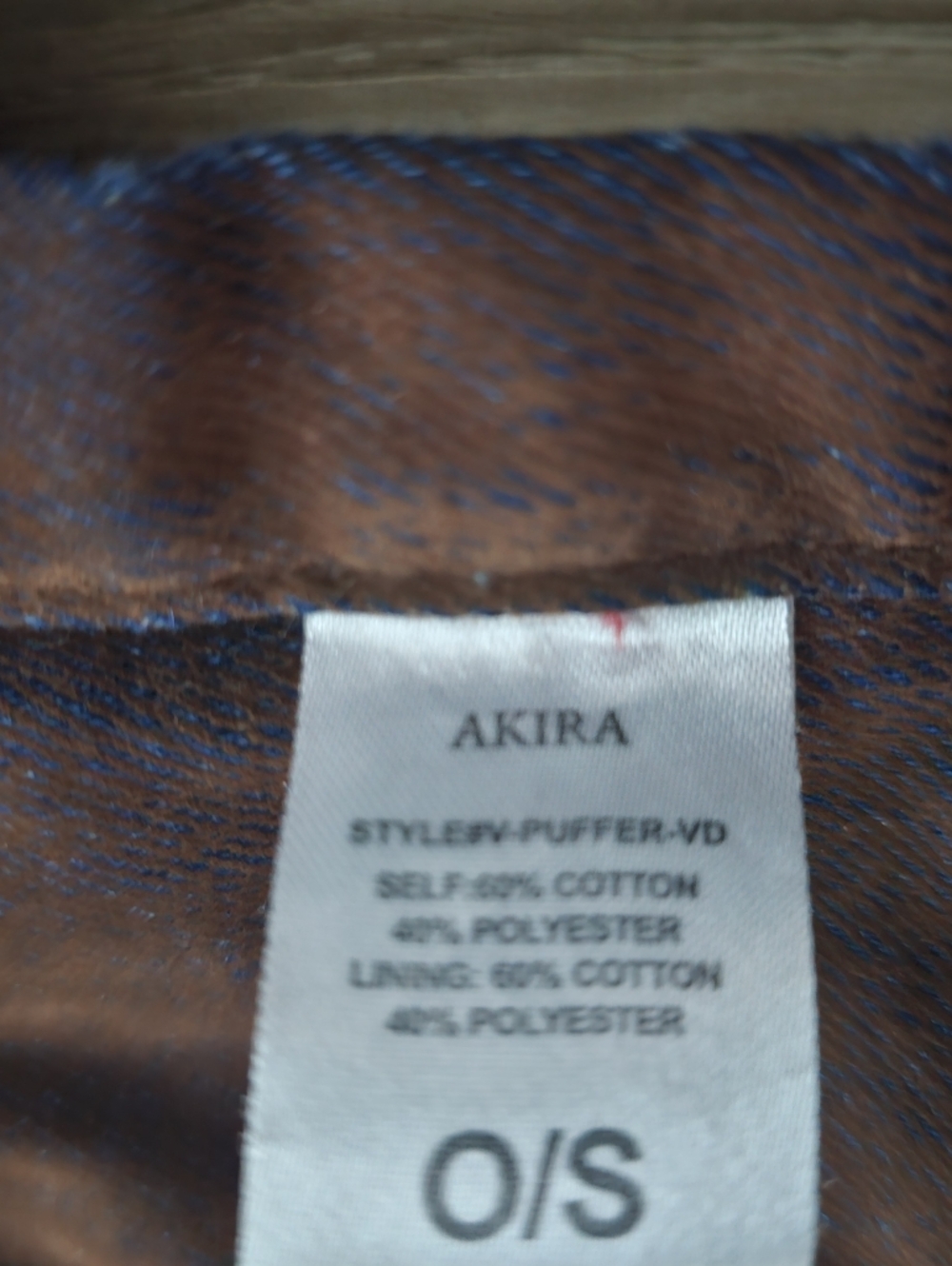 Akira Pilot Jones Puffer Vest Quilted Brown Padded Velvet Denim - Picture 4 of 8